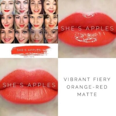 She's Apples LipSense by  SeneGence a vibrant orange-red lipstick New