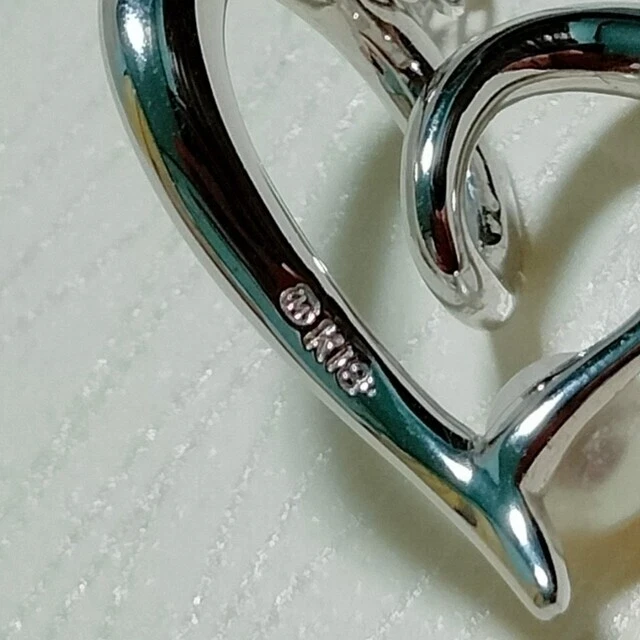 MIKIMOTO Corazón Motivo Perla Diamante Collar K18 Oro Blanco Casi Nuevo - Imagen 4 de 4