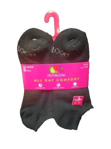 Fruit of the Loom 6 Pair of Women's All Day Comfort No Show Socks 8-12 ...