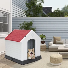 28'' Dog House Plastic Weather Resistant Dog Pet Shelter Indoor Outdoor Red