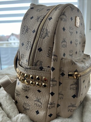 MCM Rucksack Tasche Offwhite Gold Beige Original Neuwertig