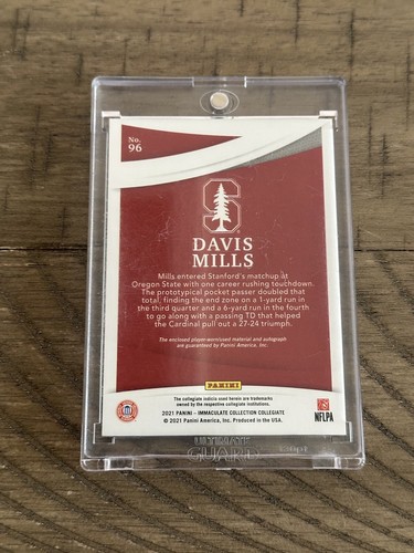 Davis Mills 2021 Immaculate RPA parche de novato autógrafo radiocontrol automático/49 Stanford - Imagen 2 de 2