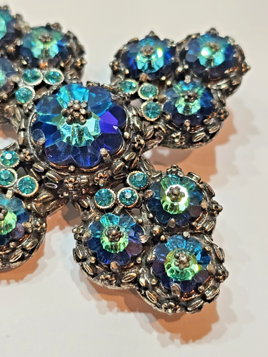 VTG Weiss Blue Margarita Rhinestone Maltese Cross Brooch Pin Pendant Gold Tone - Picture 8 of 15