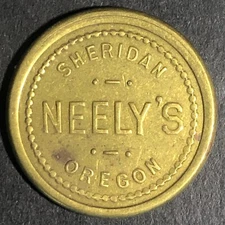 Neely's Sheridan Oregon Brass G/F 5c Trade Token -- 22mm