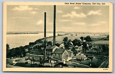 Postcard Indiana IN Aerial Bird's-Eye View Ohio River Power Company Tell City Y4