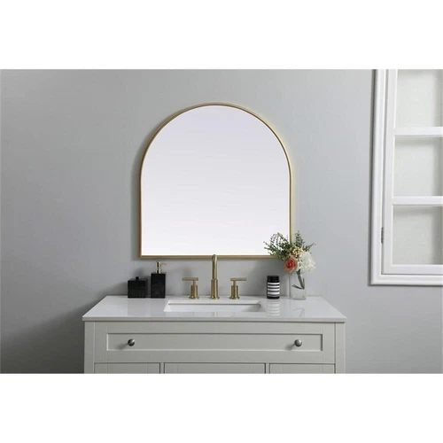 Elegant Decor Ayra 30x30" Arch Modern MDF Wood/Iron Mirror in Brass - Picture 7 of 9