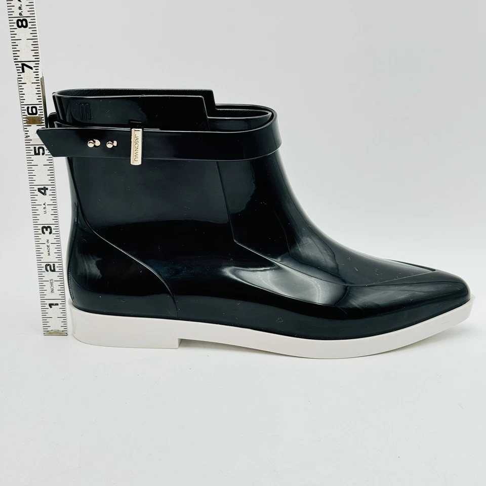 Melissa & Jason Wu Ankle Boots Black White Bow 39 / 8 M Rain Boots IN BOX $190 - Image 2 of 4