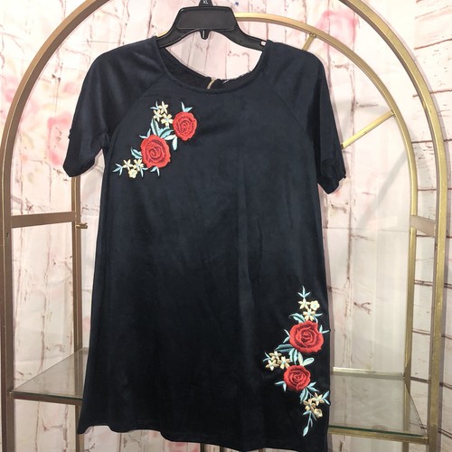 Truly Me By Sara Sara Girls Faux Suede Floral Embroidered Sz 12 Navy (3 - Picture 10 of 10