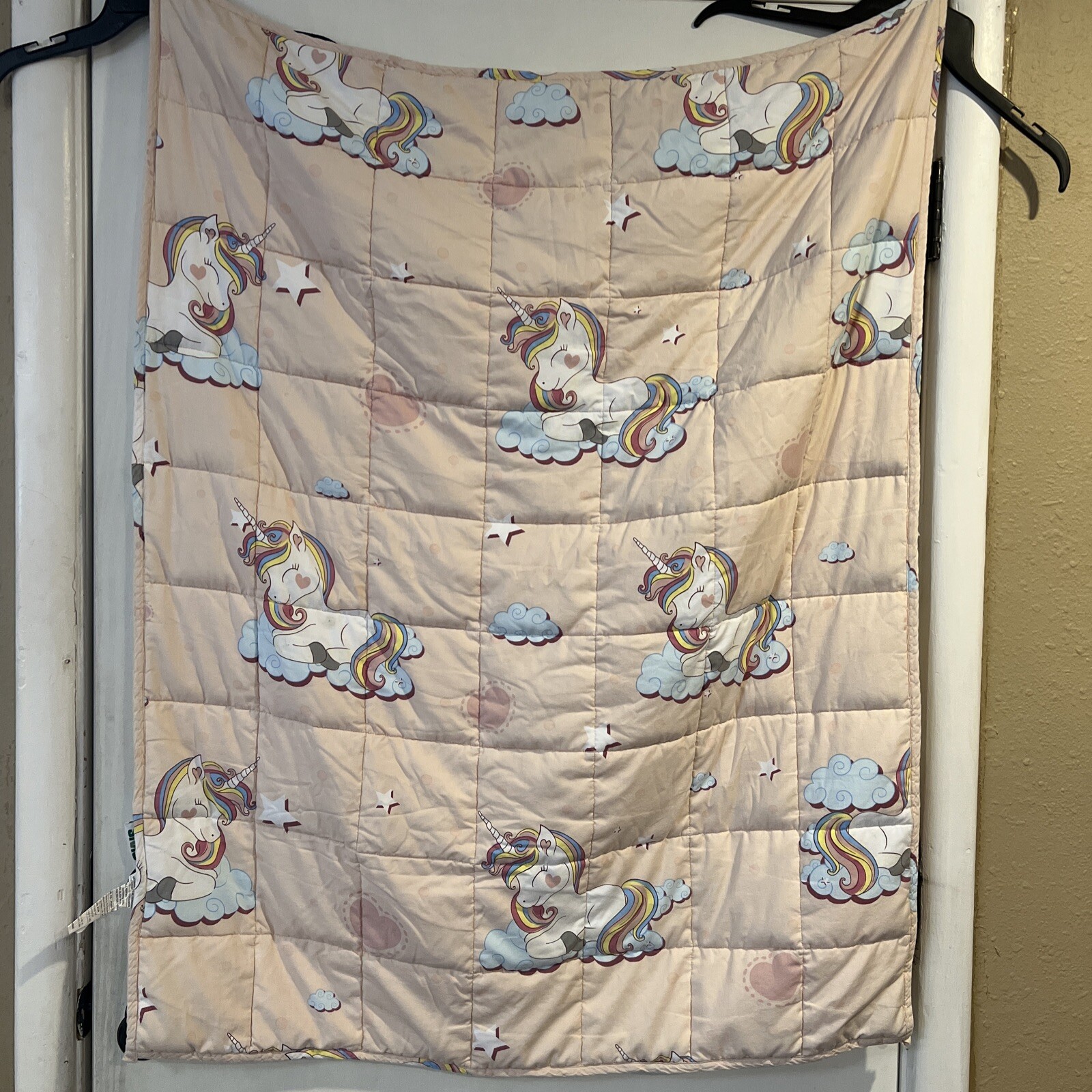 Kids Weighted Blanket 5 Lbs Unicorns Stars Hearts Pink 36”x45” Soft  Calming-image