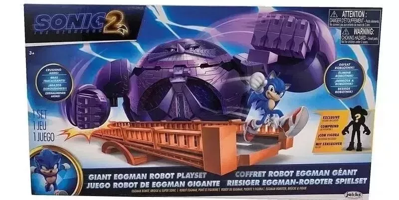  Sonic the Hedgehog 2 Movie Giant Eggman with Super Sonic 2.5  Action Figure Battle Playset : Toys & Games