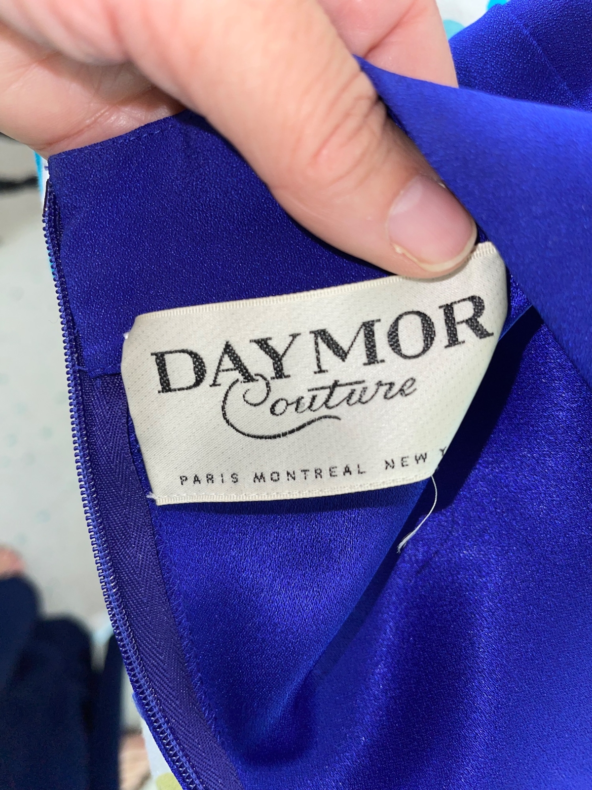 Daymor Couture Dress Vintage Womens Size Large Royal Blue Quilted Zipper Midi