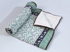 Indian Handblocked Floral Printed Cotton Hand Stitched Baby Quilt US