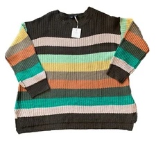 NWT Davi & Dani Womens Oversized Cozy Pullover Sweater Brown Stripe 3XL New 1001