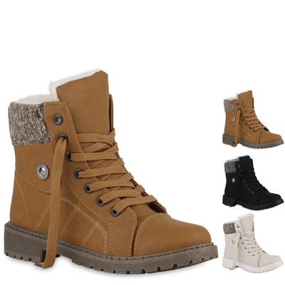 VAN HILL Damen Stiefeletten Worker Boots Anna Winter Schuhe Warm Gefüttert Boots