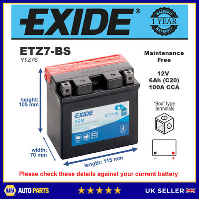AGM Motorradbatterie Bike Motorbike ETZ7-BS Exide
