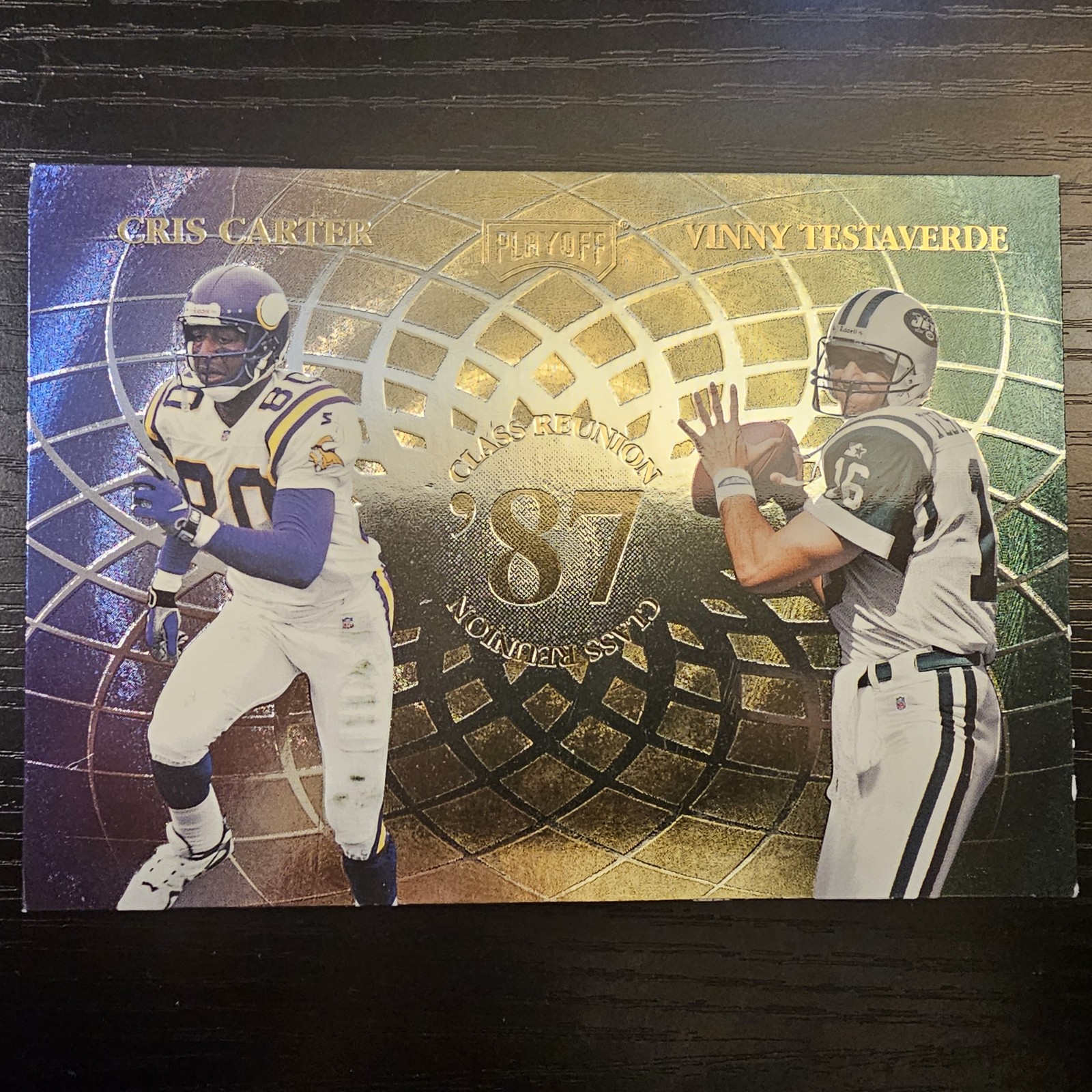 Carter/Testaverde/Harbaugh/Woodson 1998 Playoff Momentum Hobby Class Reunion 3x5