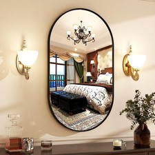20" x 36"Oval Bathroom Mirror Wall Mounted Chic Brushed Metal Frame Hang Vert...