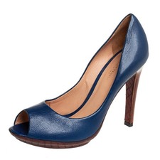 Bottega Veneta Blue Leather Peep Toe Pumps Size 38
