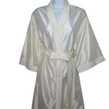 Vintage 70s At Home Wear Dressing Gown Robe M White Full Length Belted Pockets