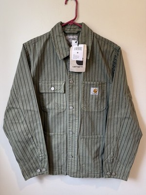 Carhartt WIP Trade Michigan Coat NWT Striped Dollar Green Size M