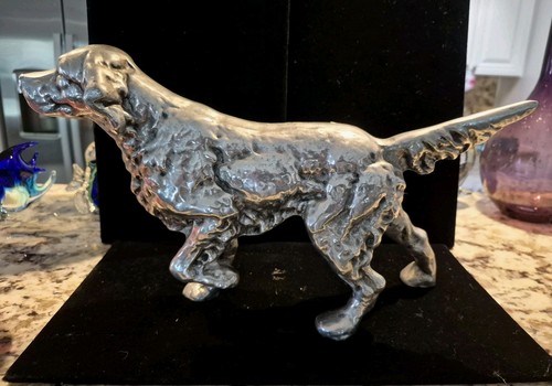 Antique Cast Aluminum Retriever Hunting Dog Sculpture 14" L x 8" T Signed