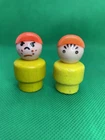 Vintage Fisher Price little people wood yellow mad boy/bully red cap