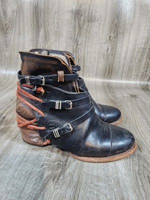 Freebird by Steven Crue Leather Ankle Boots Wrap Strap Buckle Women s 10