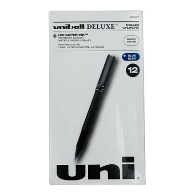 UNI-BALL 12 Pens Uniball Deluxe Rollerball Blue Ink Pen Micro 0.5mm Point