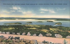 Frenchman's Bay and Bar Harbor From Cadillac Mt.,ME Tichnor 1940 Maine Postcard
