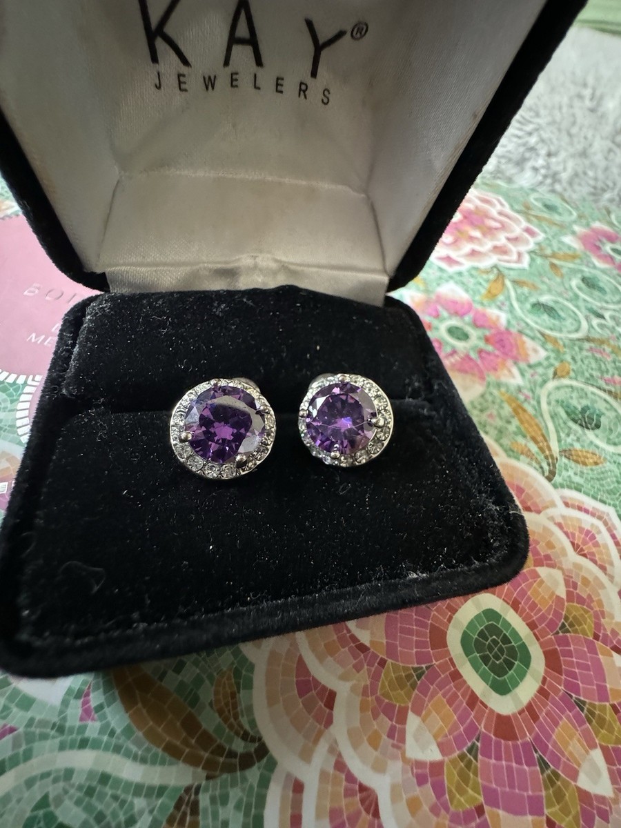 Amethyst Gems Silver Tone Stud Earrings for Women View 5