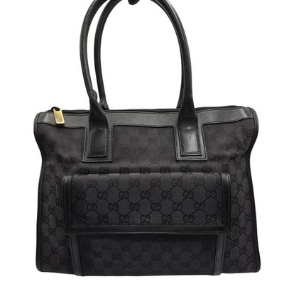 Gucci GG Monogram Canvas Leather Tote Bag Black 002-058-001329