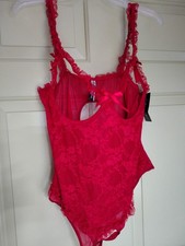 Oh la la Cheri Curvy Amber Open Cup Teddy Red Lace QUEEN NWT