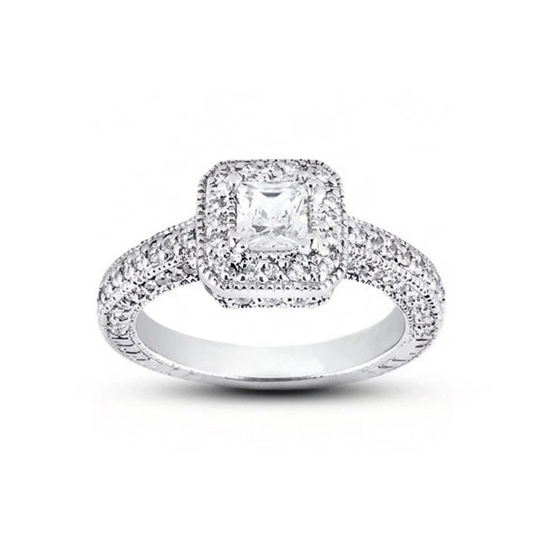 Anillo de piedra lateral con halo de diamantes extraídos en tierra princesa SI2 1 3/4ct D SI2 Foto 3 de 3