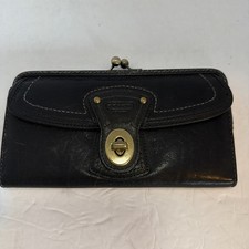 Vintage Coach Continental Turn Lock Bifold Black Leather