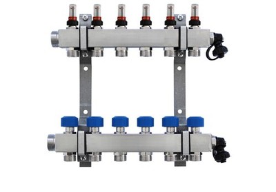 COSMO Standard Edelstahlverteiler 11 HK mit Durchflussanzeiger, ohne Kugelhähne