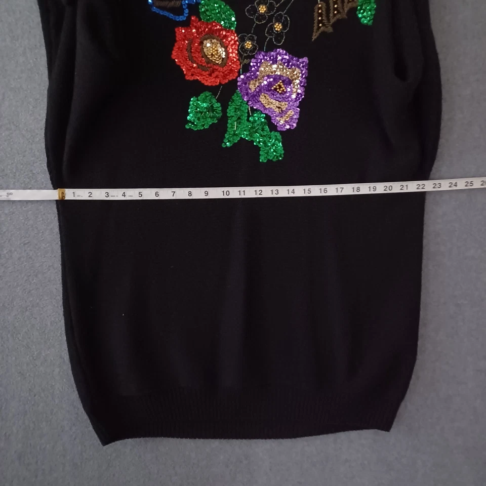 Suéter informal floral manga larga negro Liz Baker para mujer 2X Foto 3 de 4