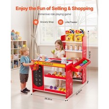 Kids Grocery Store Playset, Wooden Play Store with Shopping Bag, Kids Supermarke
