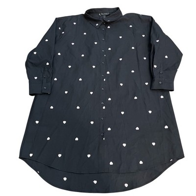 Eloquii Heart Embroidered Shirt Dress Size 20 Button Down Mini Long Sleeve Black