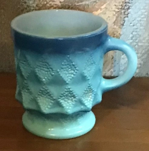 Vintage Anchor Hocking Fire King Coffee Cup Mug Kimberly Diamond Pattern BLUE