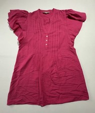 Loft Dress Size LP Womens Pink Swing Ruffle Flutter Sleeve Linen Henley Pleat