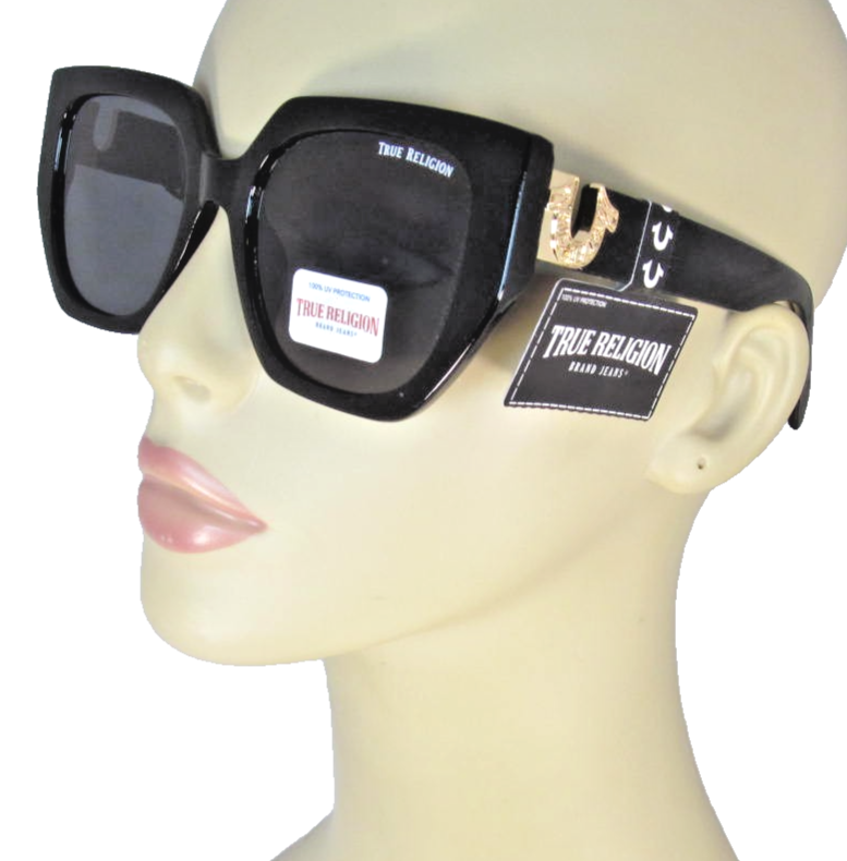 TRUE RELIGION Black Oversized Sunglasses Cutout Gold Logos TR57991