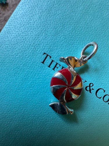RARE Tiffany & Co. Red Enamel Bon Bon Candy Sterling Silver Charm Pendant