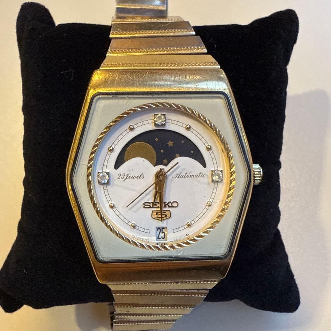 Rare Vintage 1985 Seiko 5 Sun & Moon Automatic 23 Jewels 6347-6000