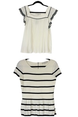 Loft Set of Two Black and White Short Sleeve Blouses NWT Size Medium Petite