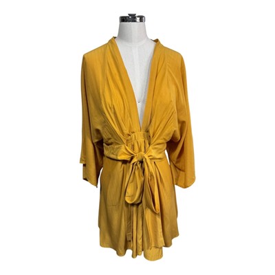 The Clothing Company Mustard Kimono Sleeve Belted Romper Minimalist Women s L