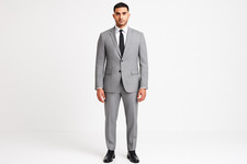 RENOIR Light Gray Wool Suit Men New 38R 56L Classic Regular Fit Business Formal