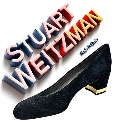 Stuart Weitzman Ladys Laney Black Suede Pumps   Women s Size 6.5   Block Heel