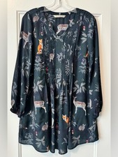 Wayward Fancies Woodland Animal Print Tunic br Dress L-12 Boho Cottagecore