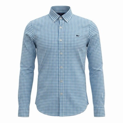 Vineyard Vines Mens M Blue Check Slim Fit Whale Long Sleeve Shirt Nylon/Poly