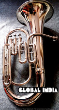 EUPHONIUM 3 VALVE OF PURE BRASS IN SILVER CHROME POLISH CASE BOX FREE SHIPPING